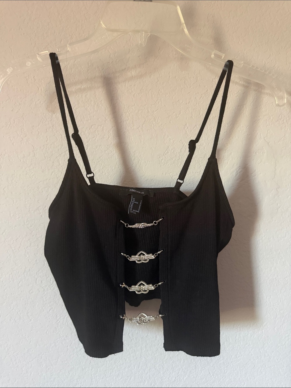 Forever 21 Black Ribbed Camisole with Silver Rhinestone Details